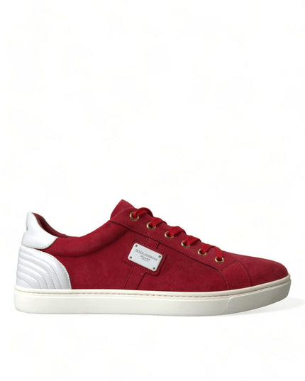 Dolce & Gabbana Red Suede Leather Men Low Top Sneakers Shoes