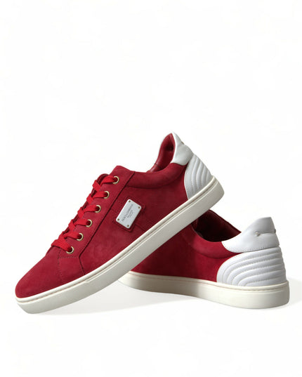 Dolce & Gabbana Red Suede Leather Men Low Top Sneakers Shoes