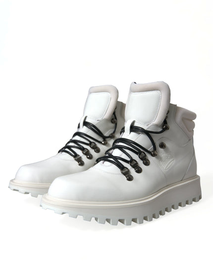 Dolce & Gabbana White Vulcano Trekking Ankle Boots Shoes