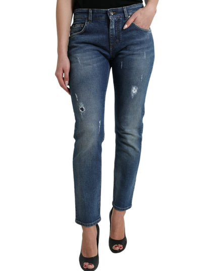 Dolce & Gabbana Blue BOYFRIEND Mid Waist Cotton Denim Jeans