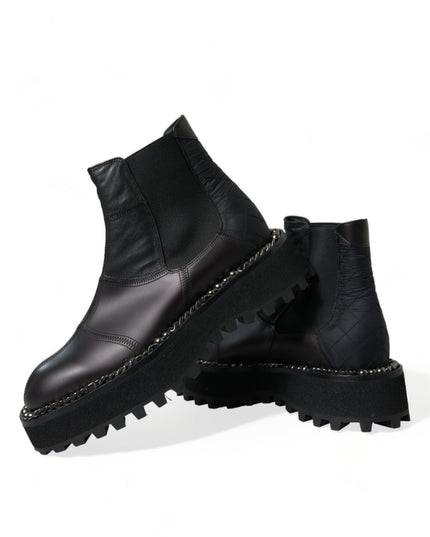 Dolce & Gabbana Black Leather Slip On Stretch Chelsea Boots Shoes