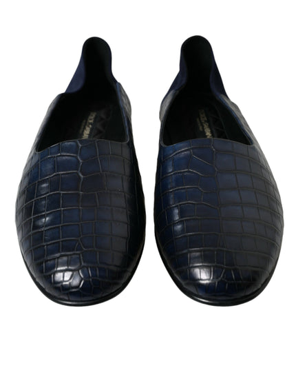 Dolce & Gabbana Blue Crocodile Leather Loafers Slip On Shoes