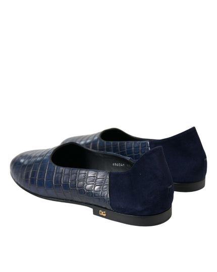 Dolce & Gabbana Blue Crocodile Leather Loafers Slip On Shoes