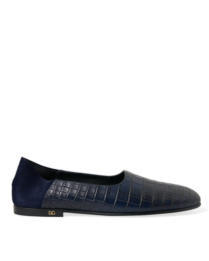 Dolce & Gabbana Blue Crocodile Leather Loafers Slip On Shoes