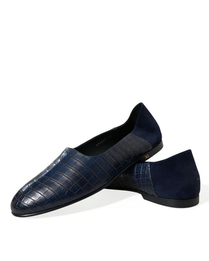 Dolce & Gabbana Blue Crocodile Leather Loafers Slip On Shoes