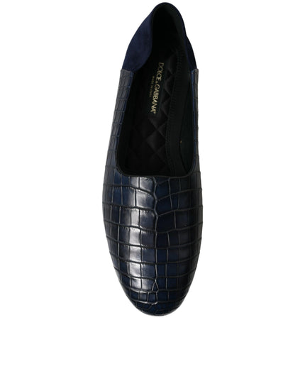 Dolce & Gabbana Blue Crocodile Leather Loafers Slip On Shoes