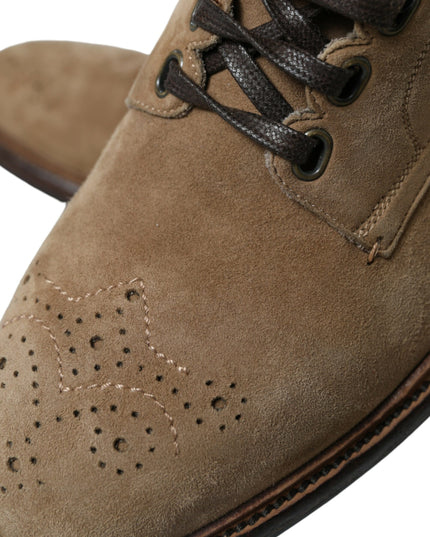 Dolce & Gabbana Brown Leather Lace Up Ankle Boots Shoes