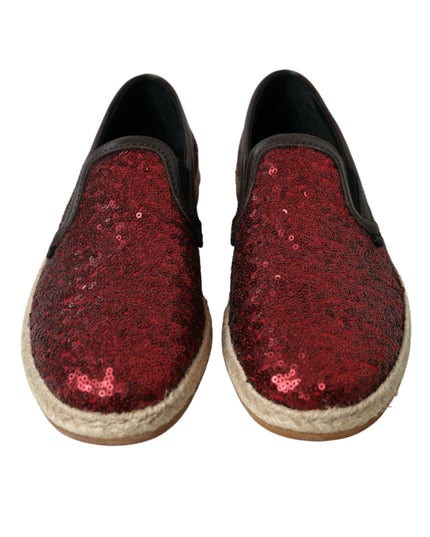 Dolce & Gabbana Red Sequined Loafers Slippers Men Shoes