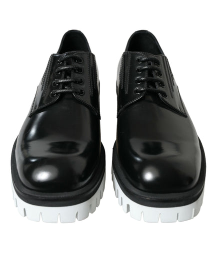 Dolce & Gabbana Black White Leather Lace Up Derby Dress Shoes
