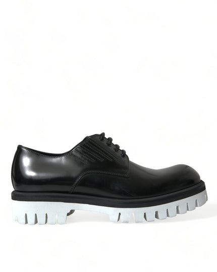 Dolce & Gabbana Black White Leather Lace Up Derby Dress Shoes