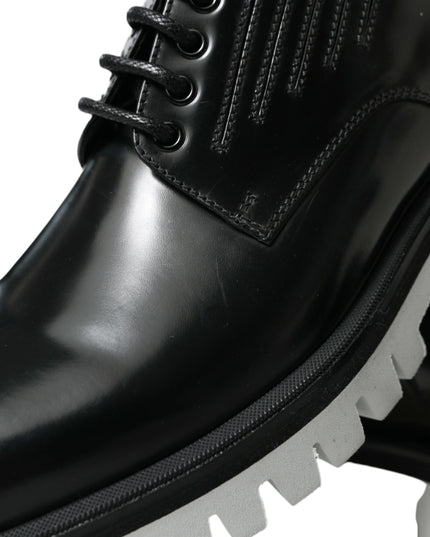 Dolce & Gabbana Black White Leather Lace Up Derby Dress Shoes
