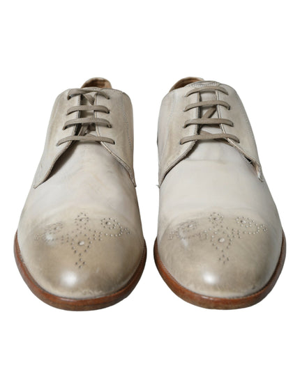 Dolce & Gabbana White Distressed Leather Derby Dress Shoes