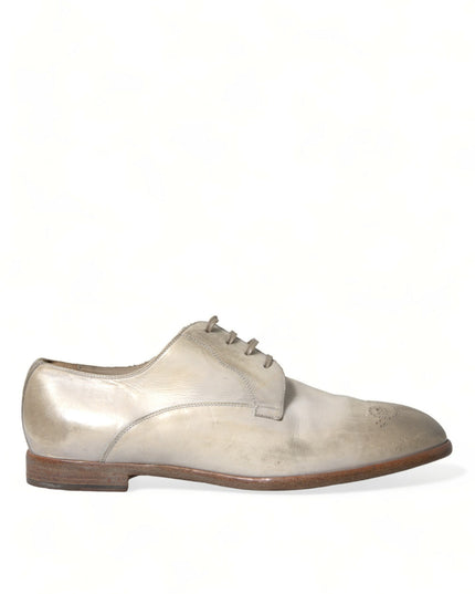 Dolce & Gabbana White Distressed Leather Derby Dress Shoes