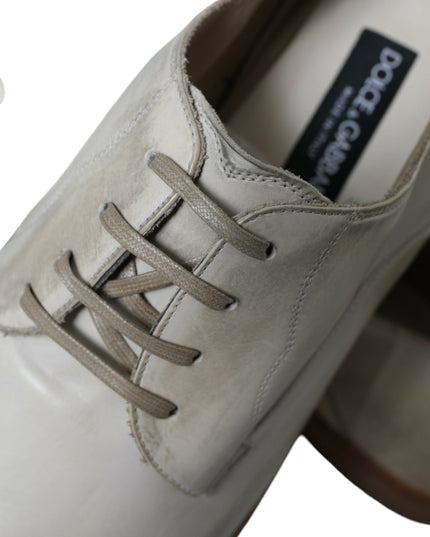 Dolce & Gabbana White Distressed Leather Derby Dress Shoes