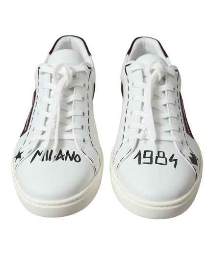 Dolce & Gabbana White Bordeaux Leather Logo Low Top Sneakers Shoes