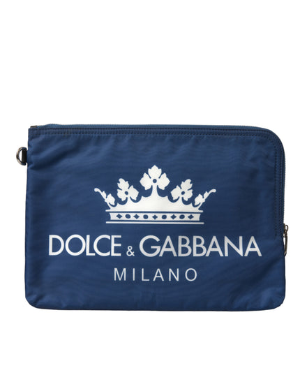 Dolce & Gabbana Blue DG Milano Print Nylon Pouch Clutch Men Bag