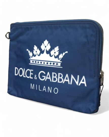 Dolce & Gabbana Blue DG Milano Print Nylon Pouch Clutch Men Bag