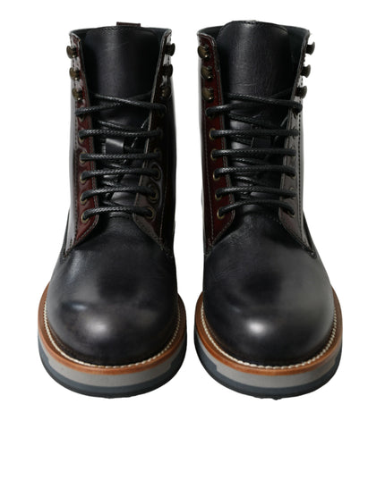 Dolce & Gabbana Black Leather Military Combat Boots Shoes