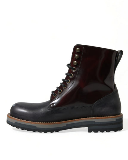 Dolce & Gabbana Black Leather Military Combat Boots Shoes