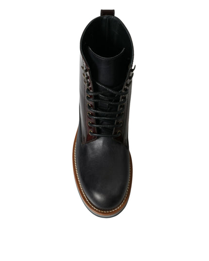Dolce & Gabbana Black Leather Military Combat Boots Shoes