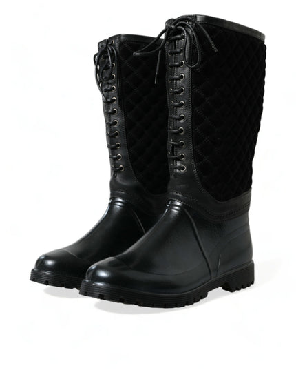 Dolce & Gabbana Black Chioggia Rubber Suede Rain Boots Shoes