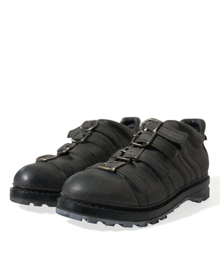 Dolce & Gabbana Black Leather Strap Men Ankle Boots Shoes