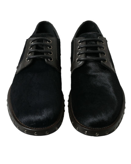 Dolce & Gabbana Black Stable Fur Derby SAN PIETRO Dress Shoes