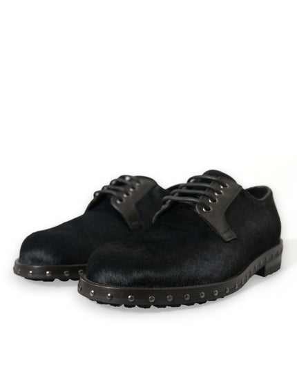 Dolce & Gabbana Black Stable Fur Derby SAN PIETRO Dress Shoes