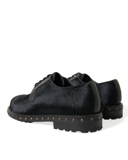 Dolce & Gabbana Black Stable Fur Derby SAN PIETRO Dress Shoes