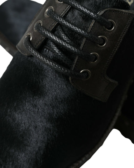 Dolce & Gabbana Black Stable Fur Derby SAN PIETRO Dress Shoes