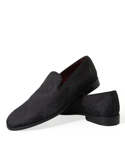 Dolce & Gabbana Black Brocade Men Slip On Loafer Dress Shoes