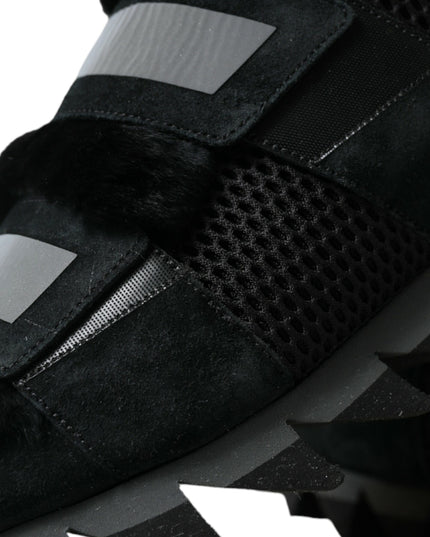 Dolce & Gabbana Black Fur Embellished Suede Sneakers Shoes