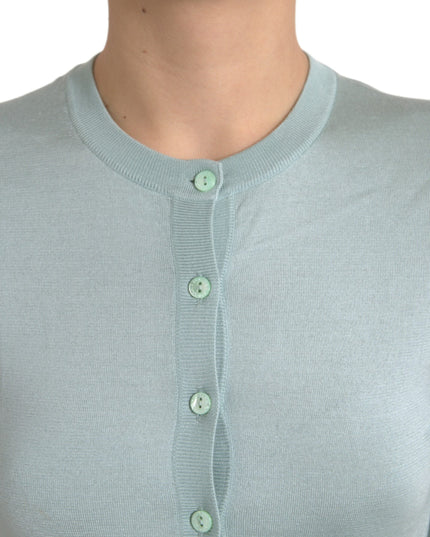 Dolce & Gabbana Light Blue Silk Crew Neck Cardigan Sweater