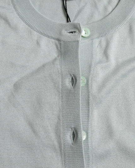 Dolce & Gabbana Light Blue Silk Crew Neck Cardigan Sweater