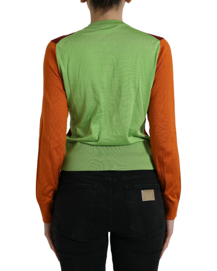 Dolce & Gabbana Multicolor Silk Crewneck Cardigan Sweater