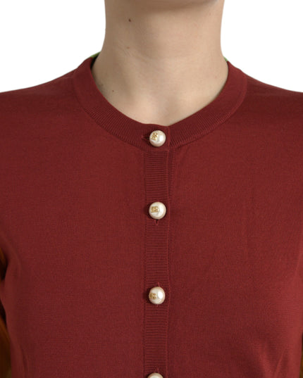 Dolce & Gabbana Multicolor Silk Crewneck Cardigan Sweater