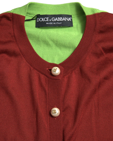 Dolce & Gabbana Multicolor Silk Crewneck Cardigan Sweater