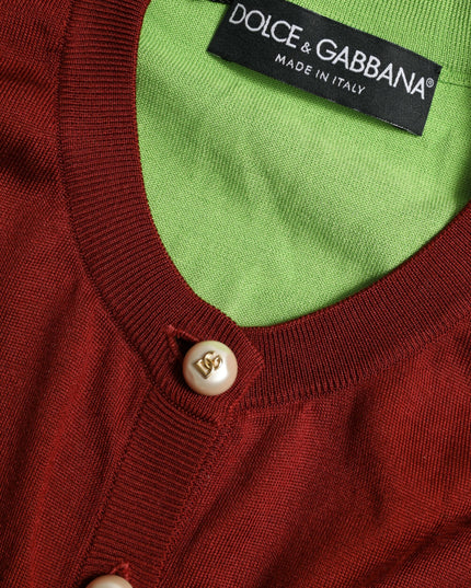 Dolce & Gabbana Multicolor Silk Crewneck Cardigan Sweater