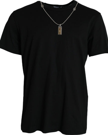 Dolce & Gabbana Black Silver Chain Short Sleeve T-shirt