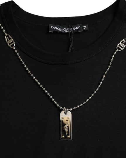 Dolce & Gabbana Black Silver Chain Short Sleeve T-shirt