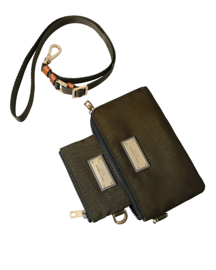 Dolce & Gabbana Dark Green Nylon Logo Multifunctional Kit 2 Pcs Set Bags