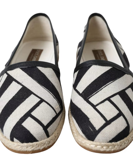 Dolce & Gabbana Black White Stripes Slip On Espadrille Shoes