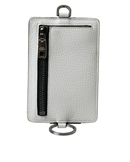 Dolce & Gabbana White Calf Leather Lanyard Logo Card Holder Wallet