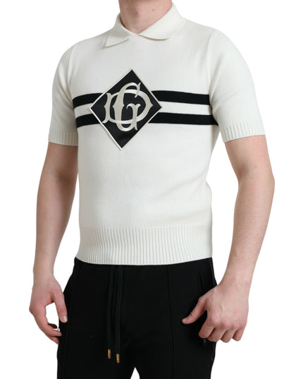 Dolce & Gabbana White DG Logo Collared Henley Shirt T-shirt