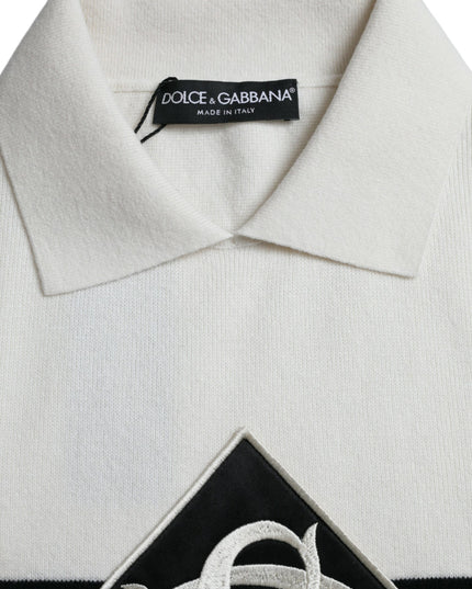 Dolce & Gabbana White DG Logo Collared Henley Shirt T-shirt