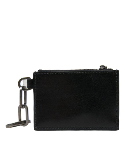 Dolce & Gabbana Black Leather Zip Logo Keyring Coin Purse Keyring Wallet