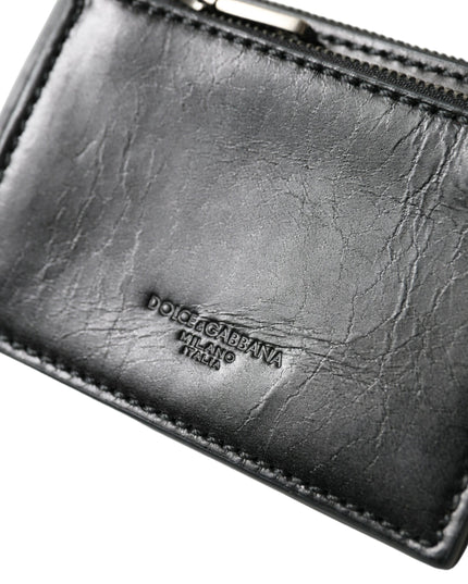 Dolce & Gabbana Black Leather Zip Logo Keyring Coin Purse Keyring Wallet