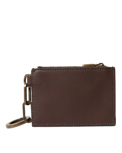 Dolce & Gabbana Brown Leather Zip Logo Keyring Coin Purse Keyring Wallet