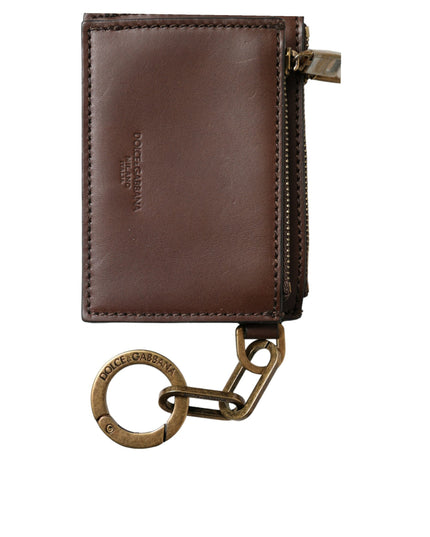 Dolce & Gabbana Brown Leather Zip Logo Keyring Coin Purse Keyring Wallet