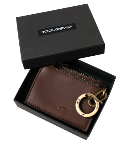 Dolce & Gabbana Brown Leather Zip Logo Keyring Coin Purse Keyring Wallet